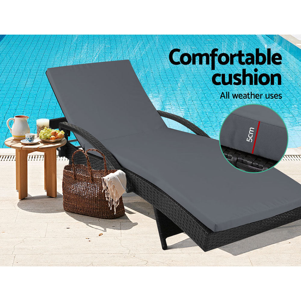 Bianca Outdoor Sun Lounger Chair with Cushion - Black-6