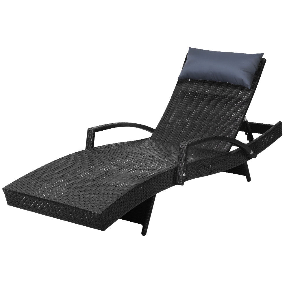 Bianca Outdoor Sun Lounger Chair with Pillow Headrest - Black
