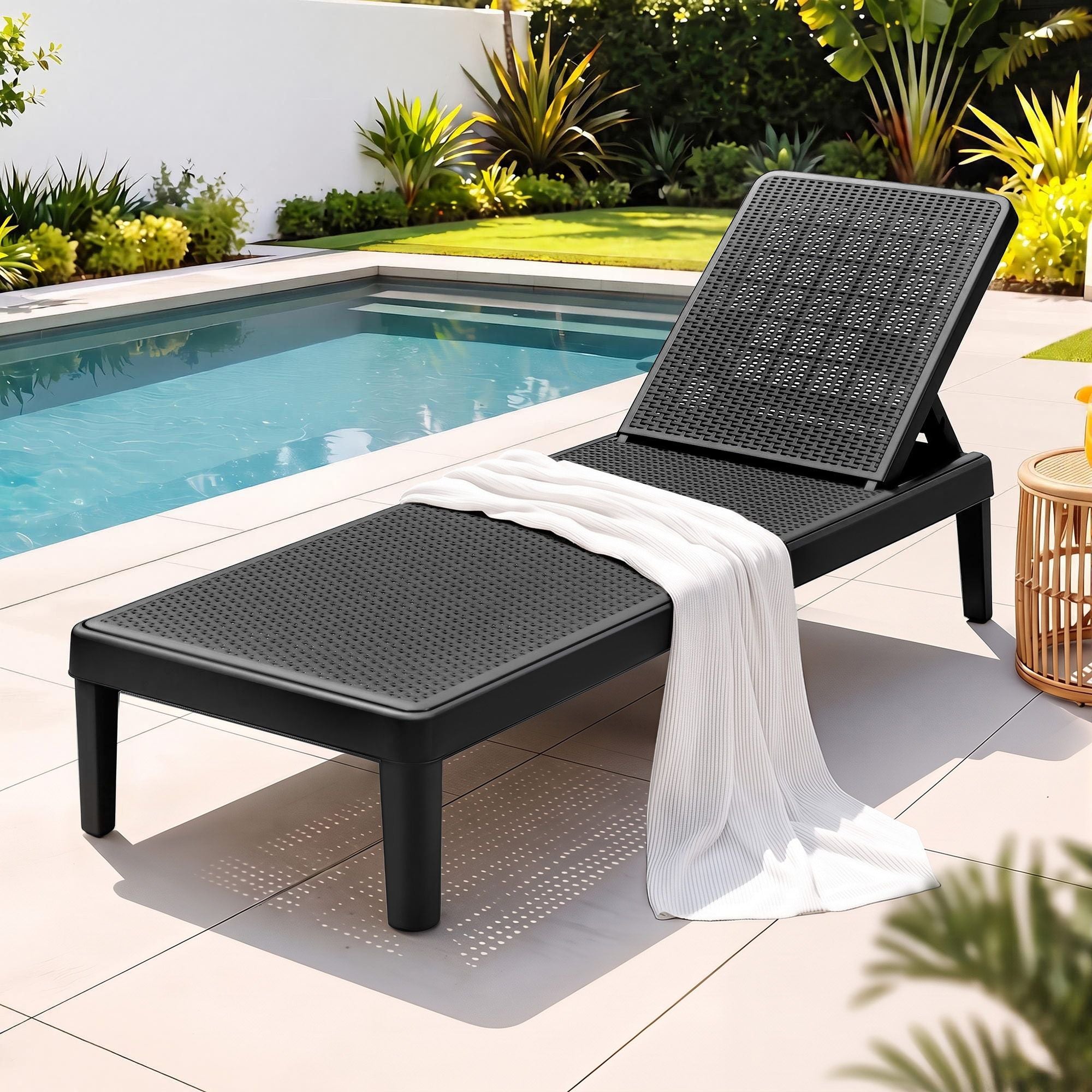 Adjustable Outdoor Sun Lounger Patio Furniture Lightweight - Black