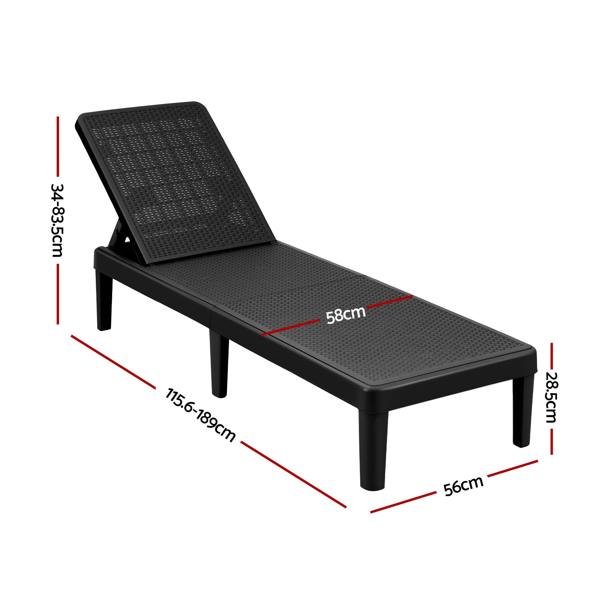 Adjustable Outdoor Sun Lounger Patio Furniture Lightweight - Black