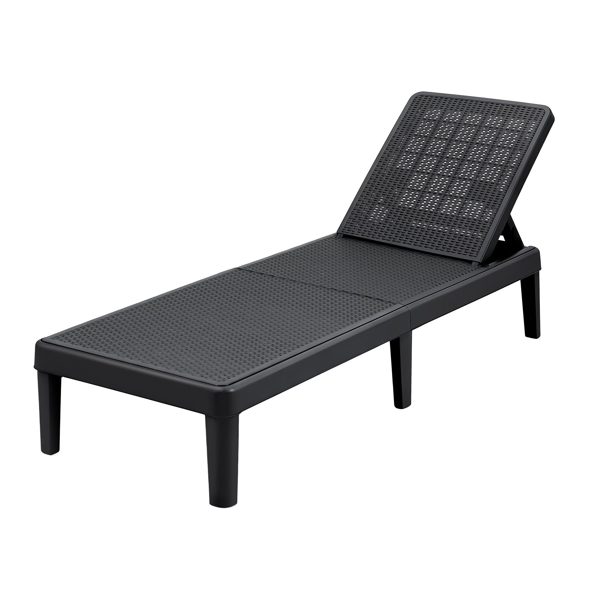 Adjustable Outdoor Sun Lounger Patio Furniture Lightweight - Black