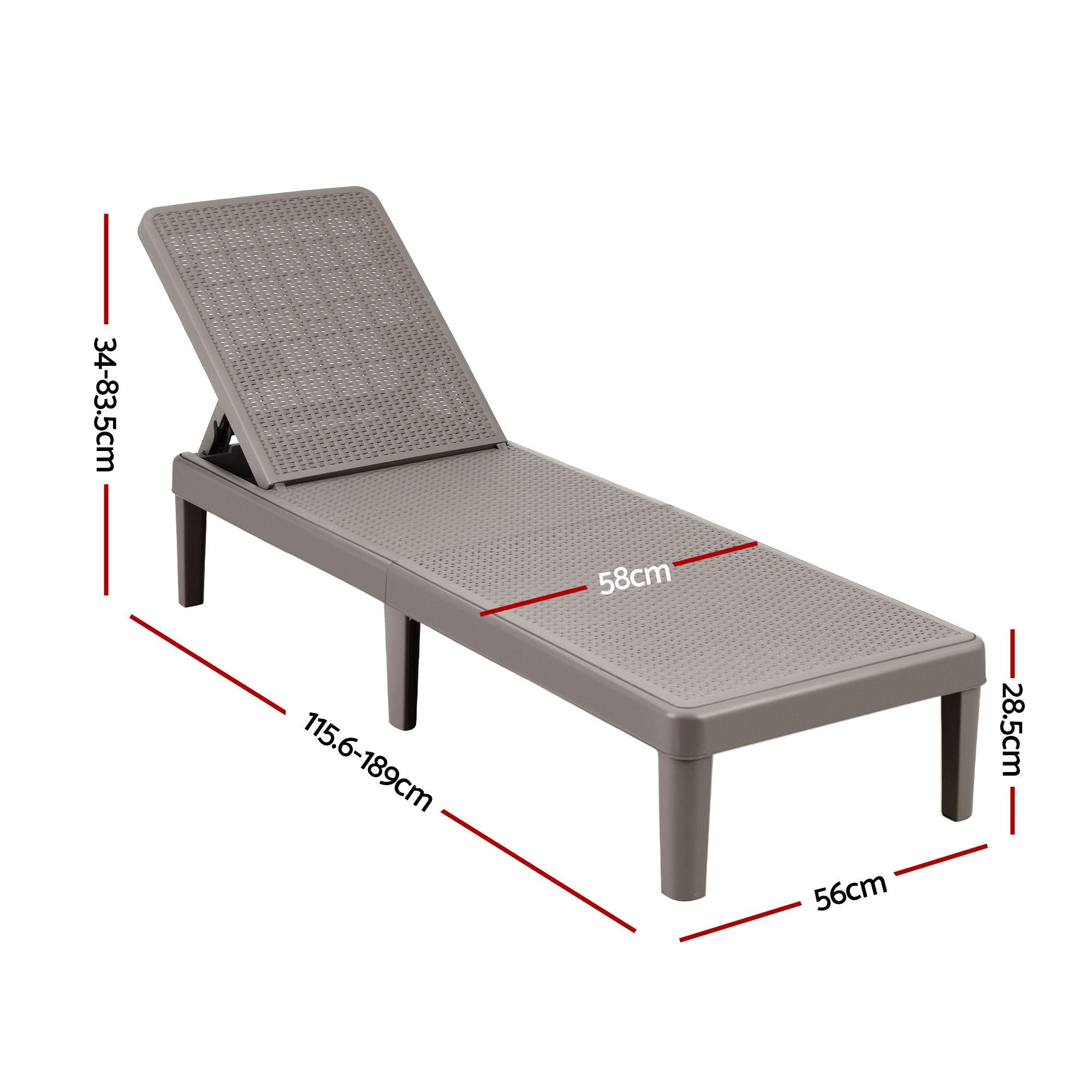 Adjustable Outdoor Sun Lounger Patio Furniture Lightweight - Brown