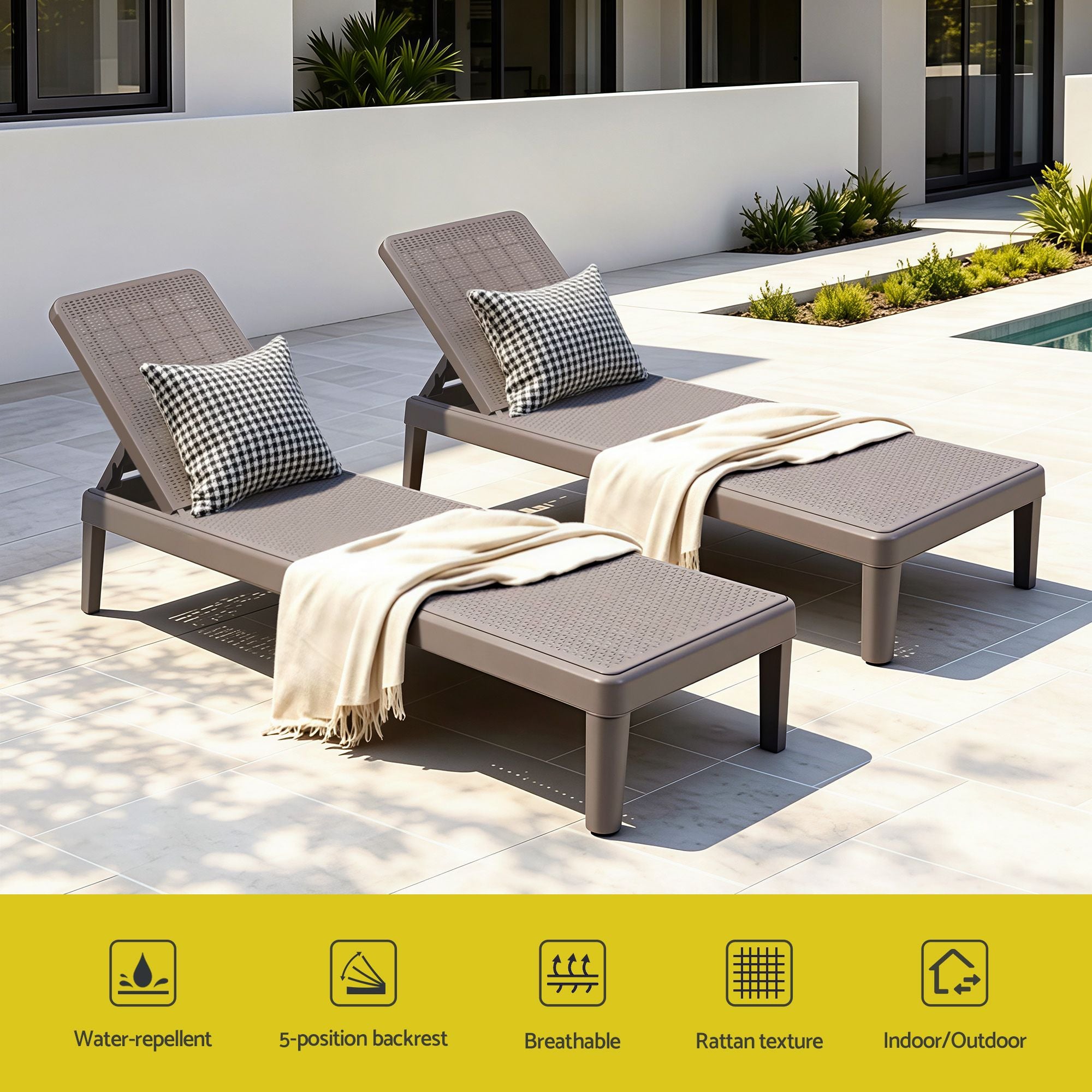 Adjustable Outdoor Sun Lounger Patio Furniture Lightweight - Brown