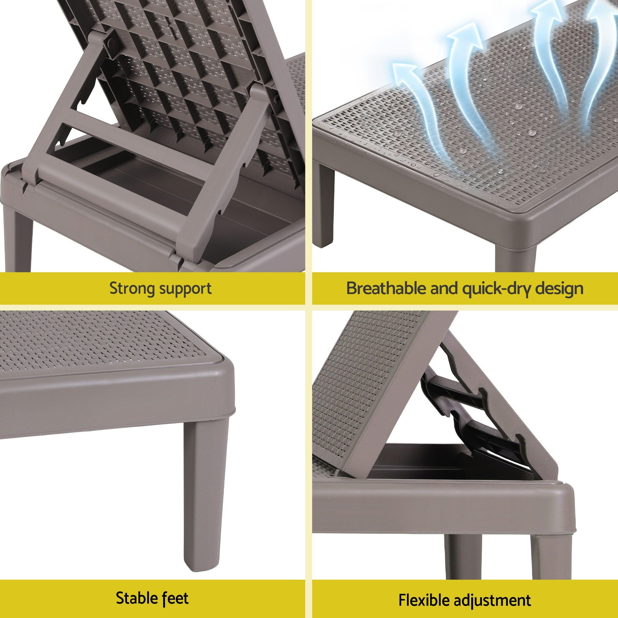 Adjustable Outdoor Sun Lounger Patio Furniture Lightweight - Brown