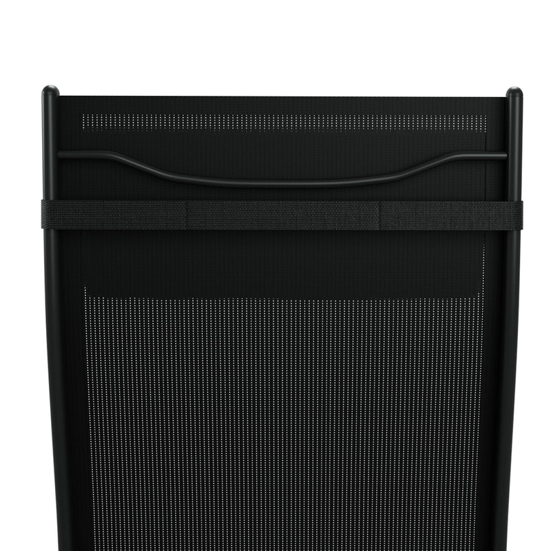 3 Piece Sun Lounger Set Black with durable steel frame and breathable black textilene fabric for outdoor relaxation.