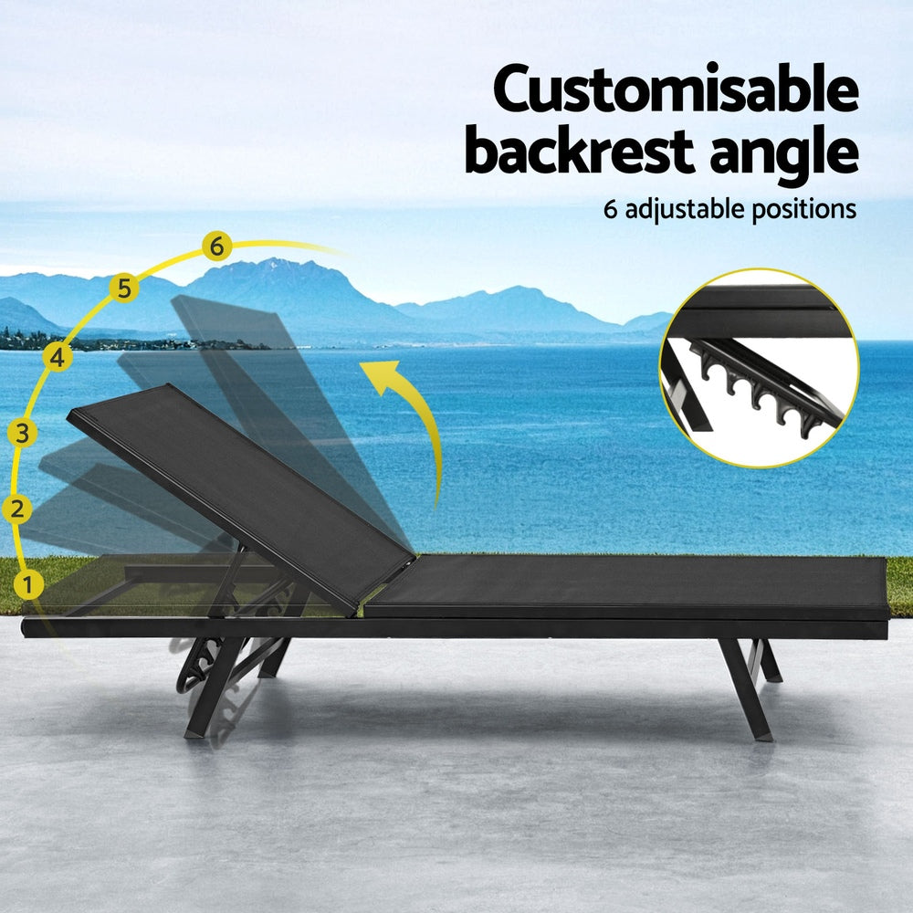 Sun Lounge Outdoor Lounger Steel Beach Chair Patio Furniture Black