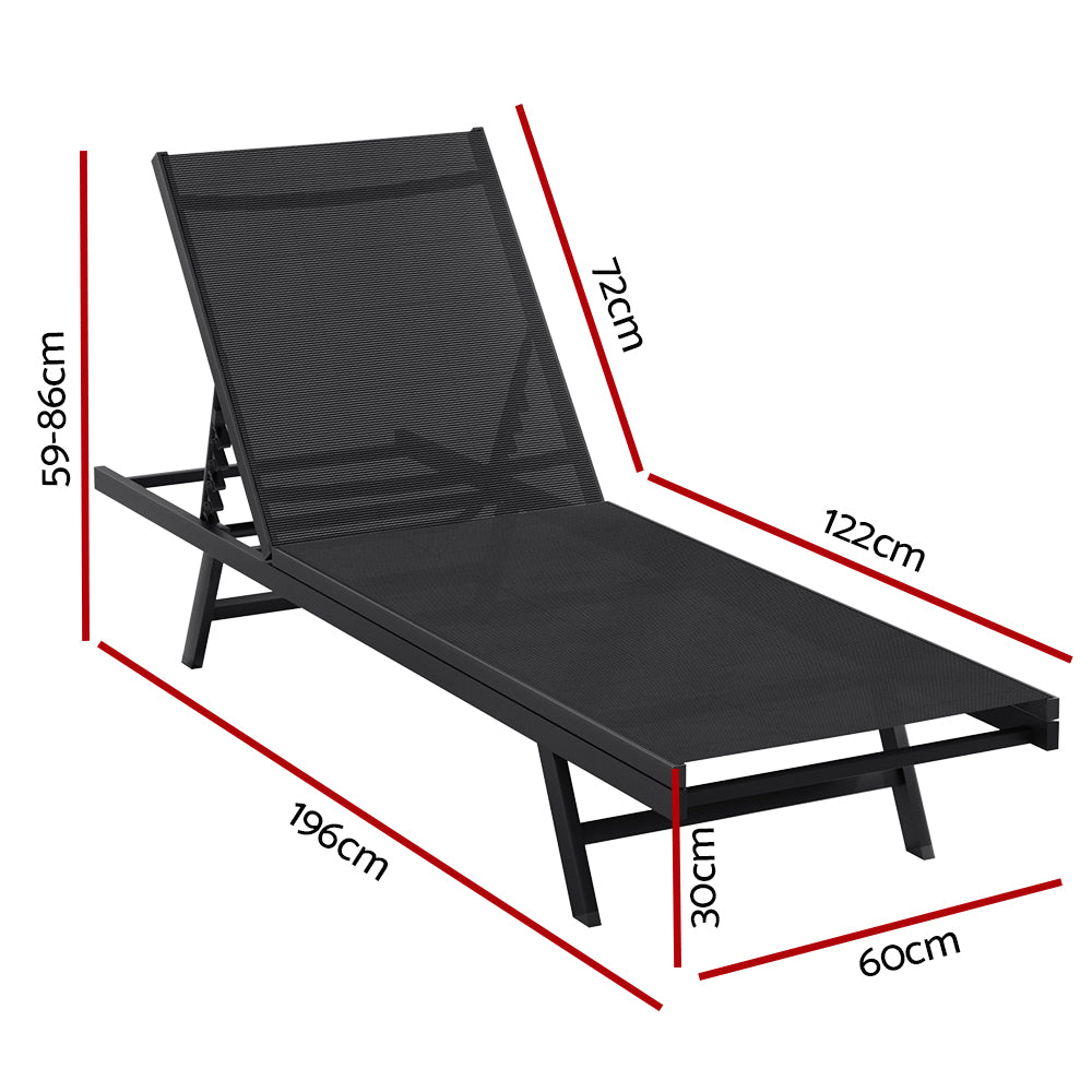 Sun Lounge Outdoor Lounger Steel Beach Chair Patio Furniture Black with adjustable backrest and sturdy steel frame