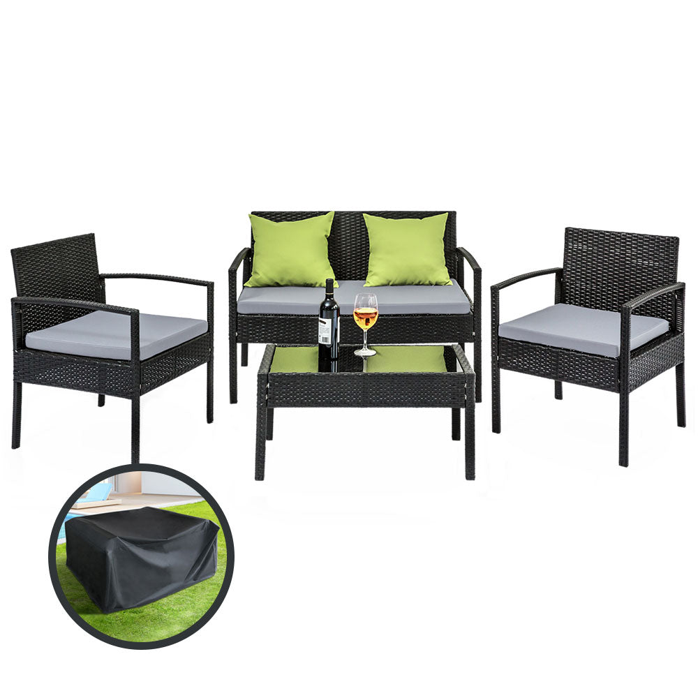 Outdoor Sofa Set Wicker Lounge Setting Table and Chairs Storage Cover-7