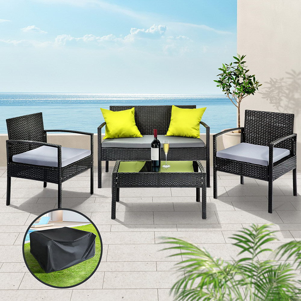 Outdoor Sofa Set Wicker Lounge Setting Table and Chairs Storage Cover-1