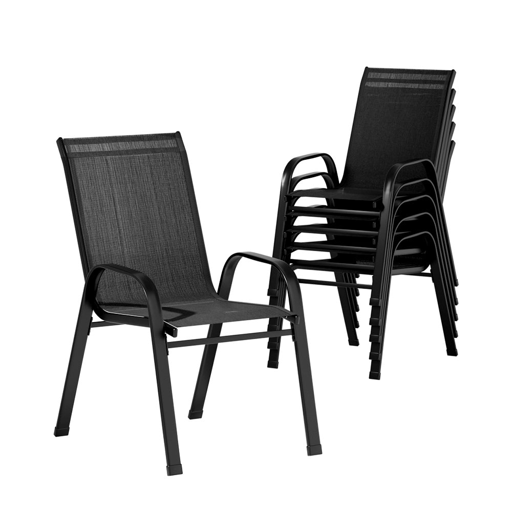 6PC Outdoor Dining Chairs Stackable Lounge Chair Patio Furniture Black-1