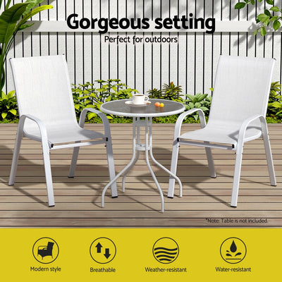 Set of 2 Outdoor Stackable Chairs - White