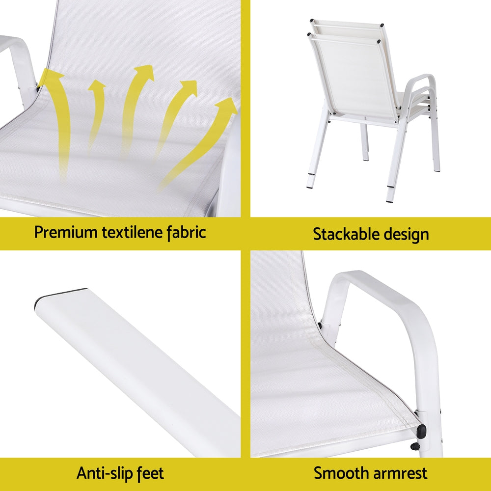 Set of 2 Outdoor Stackable Chairs - White