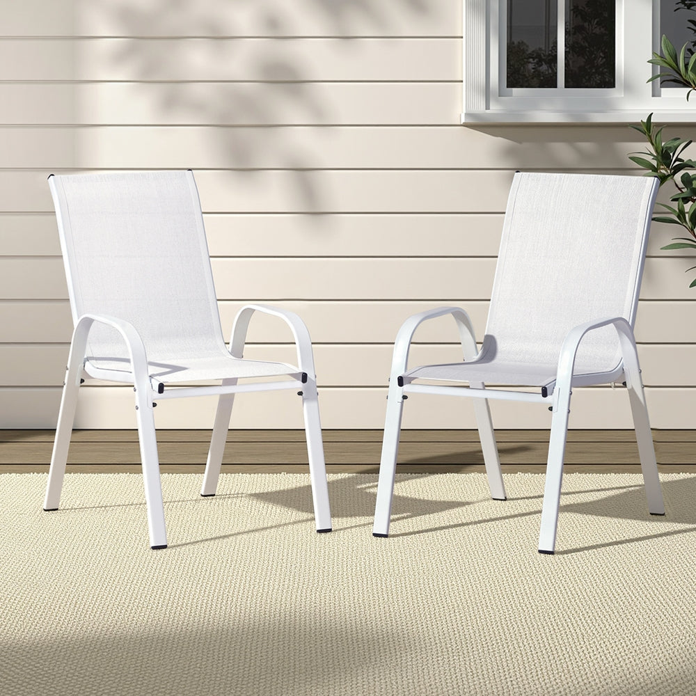 Set of 2 Outdoor Stackable Chairs - White