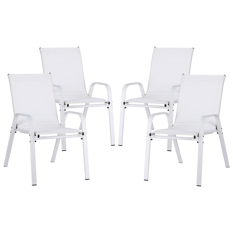 Set of 4 Outdoor Stackable Chairs - White-2