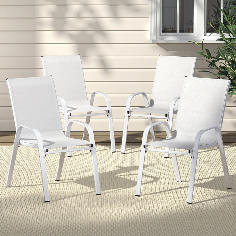 Set of 4 Outdoor Stackable Chairs - White-1