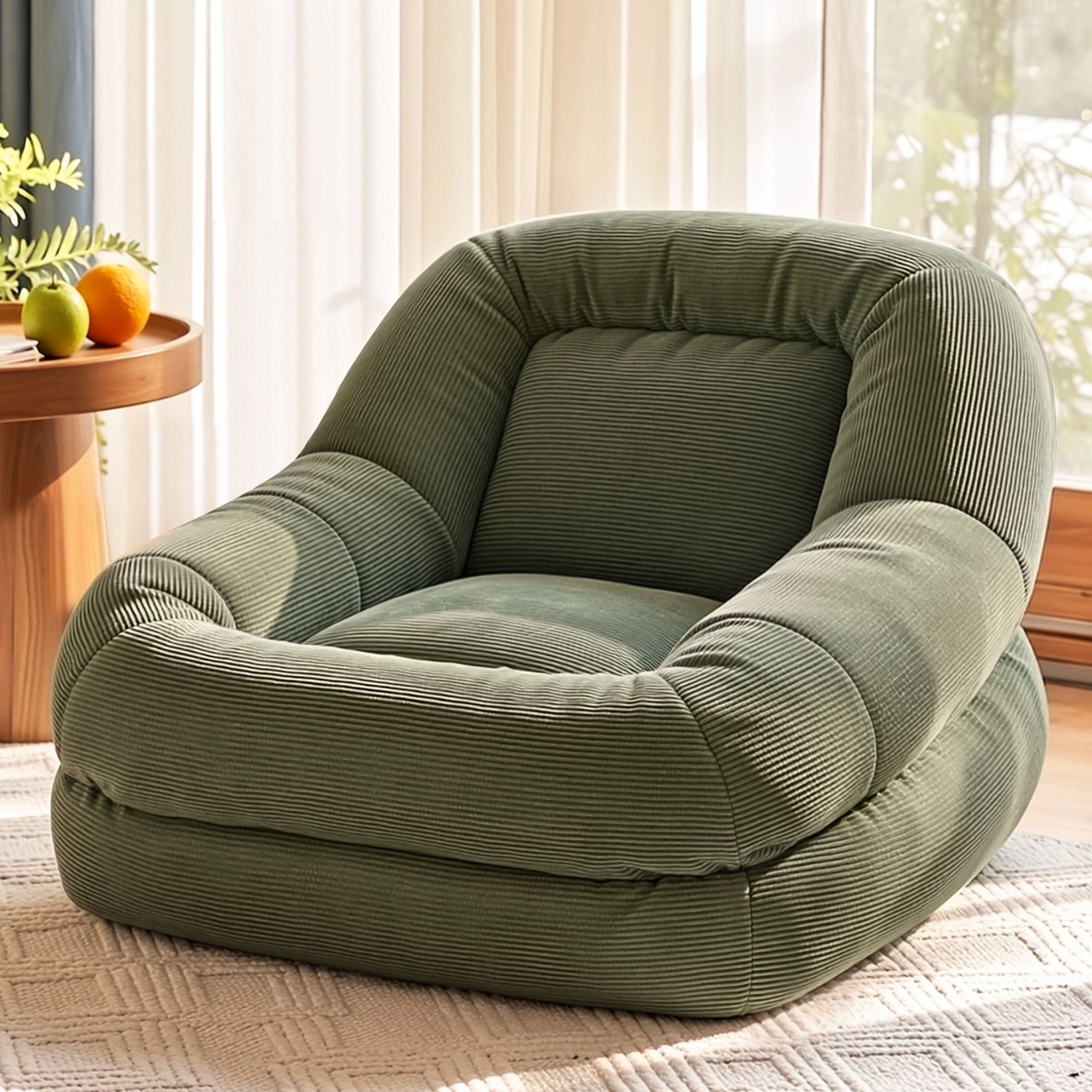 Armchair Floor Chair Couch Recliner 1 Seater Cloud Chaise Lounge Corduroy Green