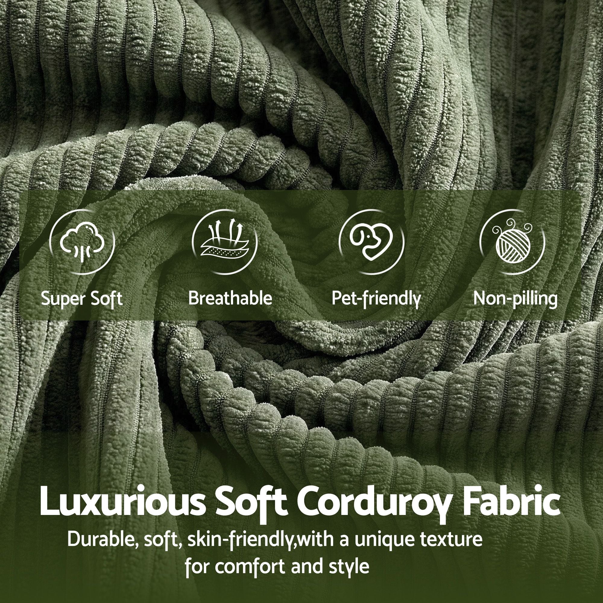 Armchair Floor Chair Couch Recliner 1 Seater Cloud Chaise Lounge Corduroy Green