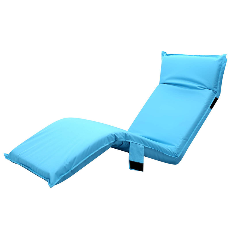 Adjustable Beach Sun Pool Lounger - Blue in durable fabric with padded sections for outdoor relaxation and easy portability