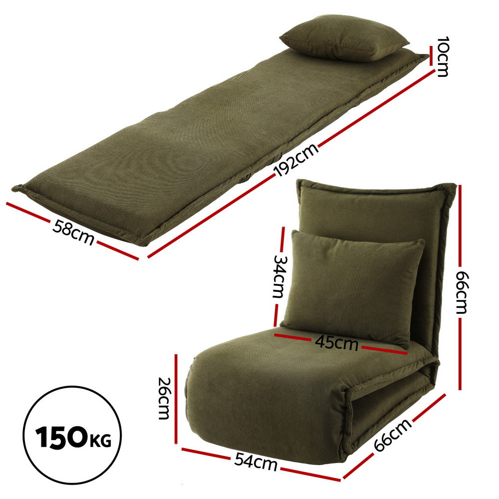 Floor Lounge Sofa Bed Foldable Green