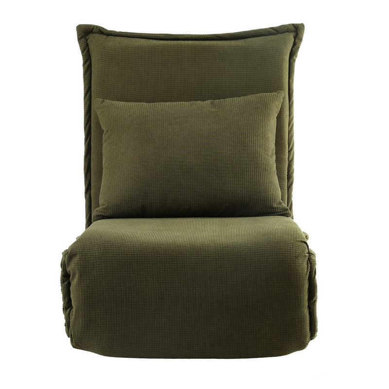 Floor Lounge Sofa Bed Foldable Green with textured fabric, adjustable backrest, and matching cushion for versatile living space comfort