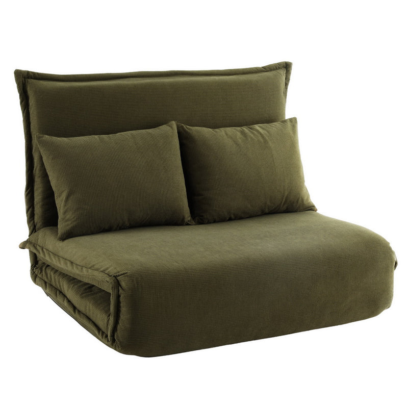 Floor Lounge Sofa Bed Foldable 2 Seater Green with adjustable back, compact design, and included cushions for living room comfort
