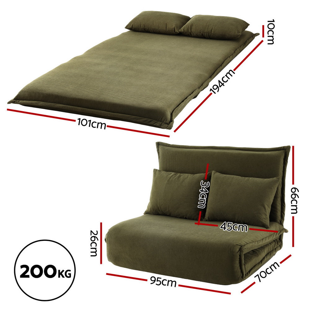 Floor Lounge Sofa Bed Foldable 2 Seater Green