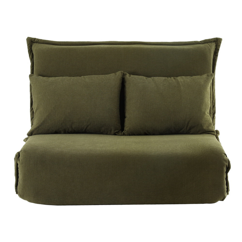 Floor Lounge Sofa Bed Foldable 2 Seater Green with cushioned back and seat, adjustable for versatile living room comfort.