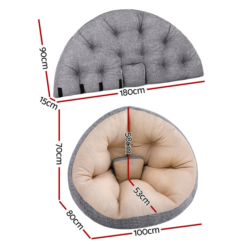 Floor Lounge Day Bed Chair - Beige shown with detailed dimensions and tufted cushioned design in neutral tones