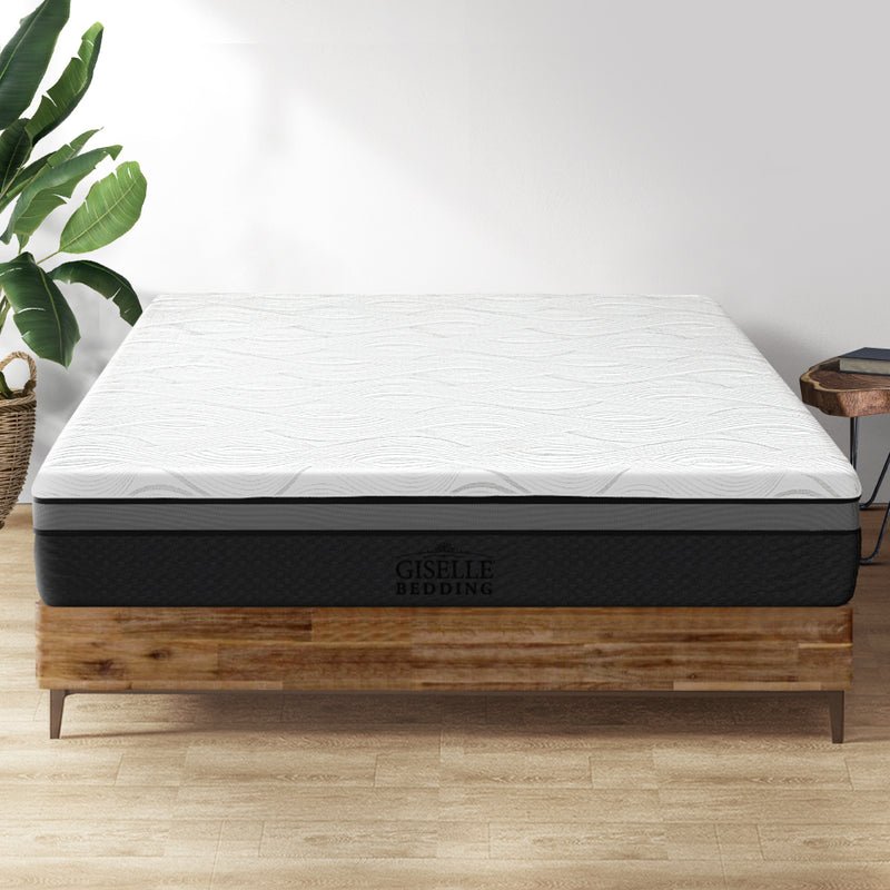 Belle Cool Gel Memory Foam Mattress 25cm Thick - King Single on wooden bed frame in modern bedroom setting