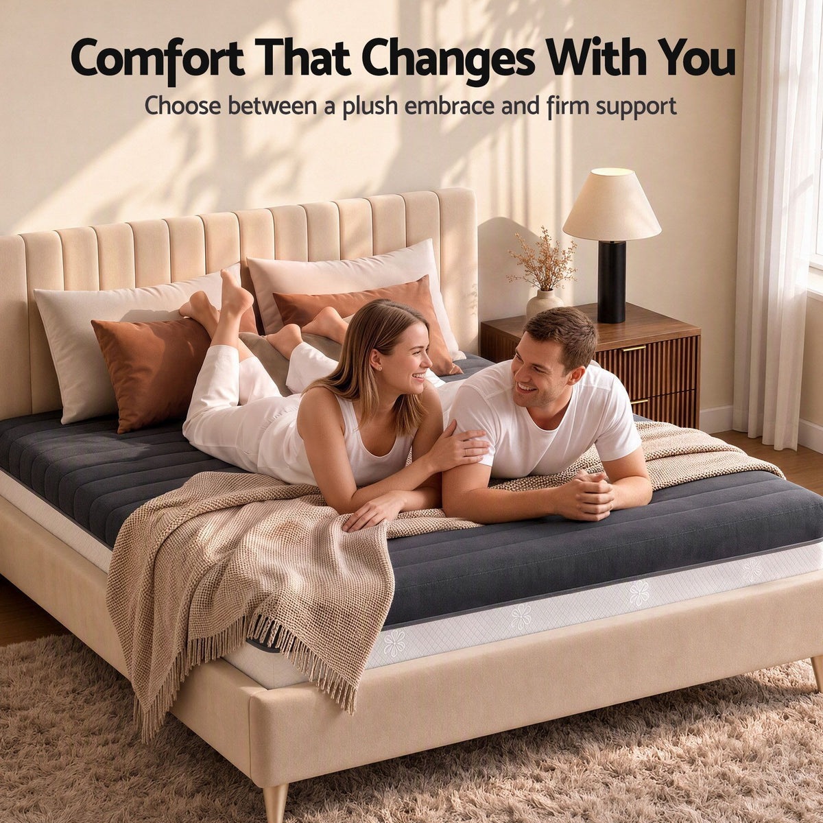 18cm Double Memory Foam Mattress Dual Feel Reversible - Charcoal and White