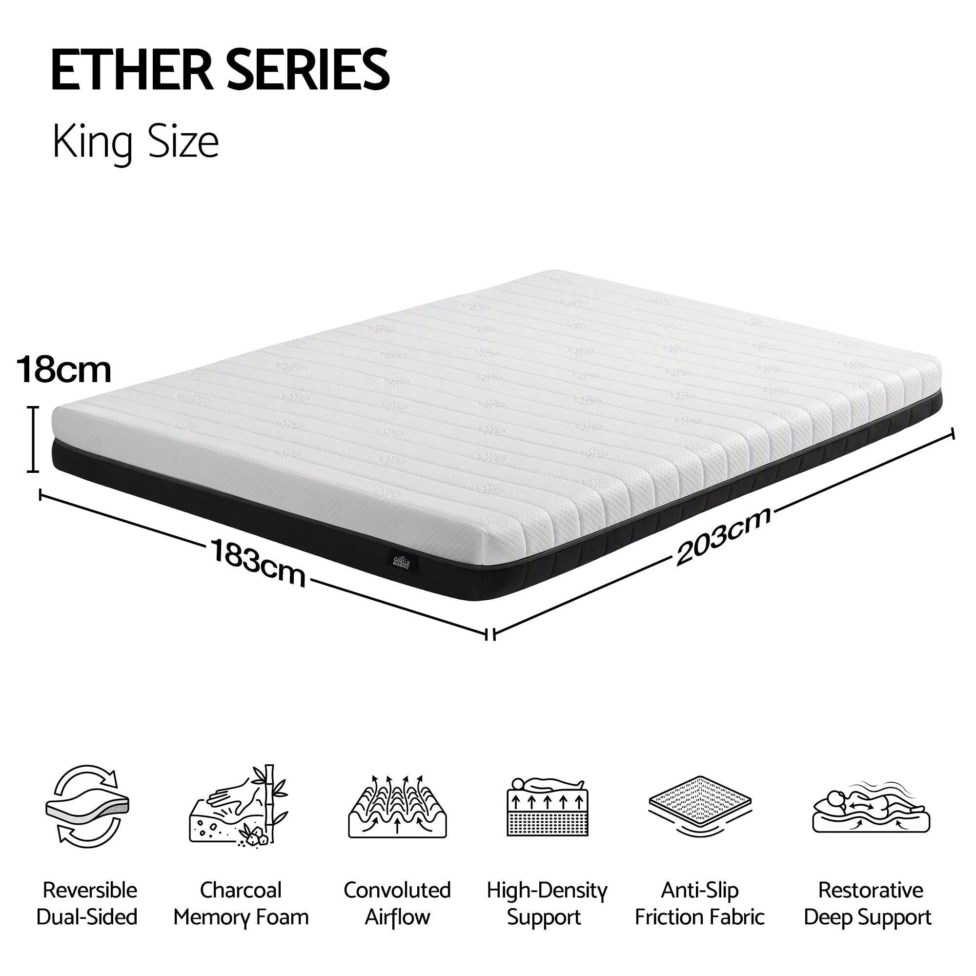 18cm King Dual Feel Reversible Memory Foam Mattress - Charcoal