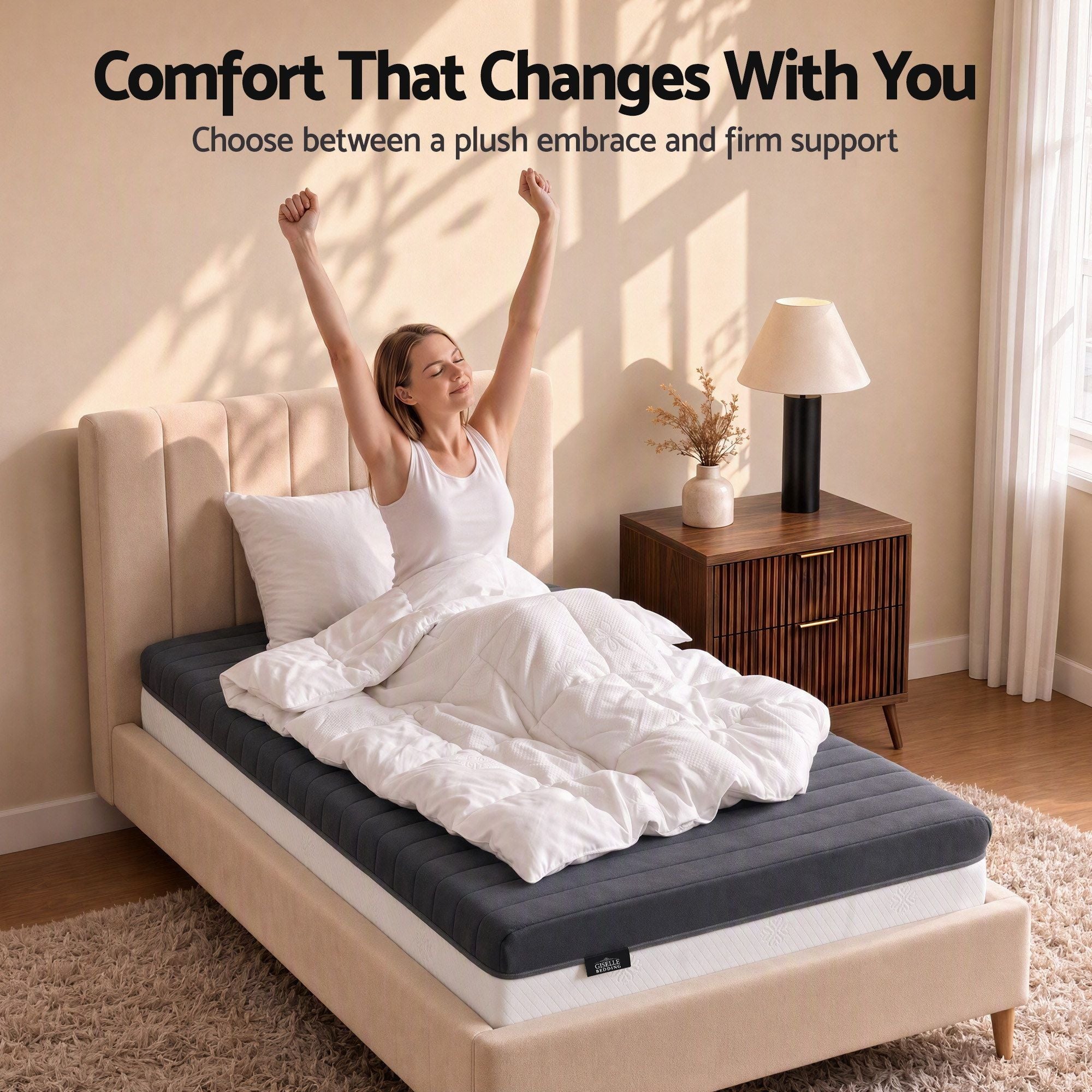 18cm King Single Dual Feel Reversible Memory Foam Mattress - Charcoal