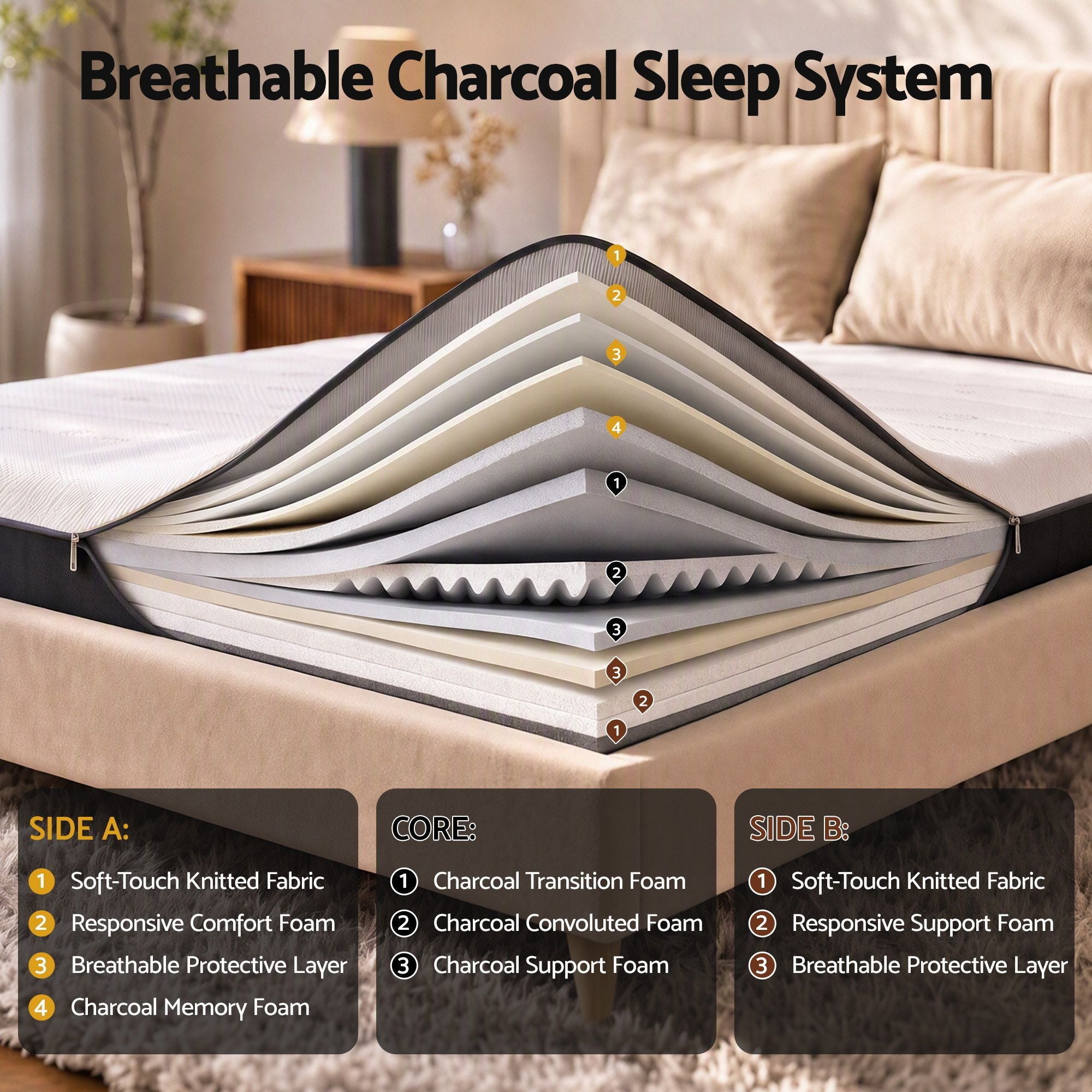 18cm Queen Dual Feel Reversible Memory Foam Mattress - Charcoal