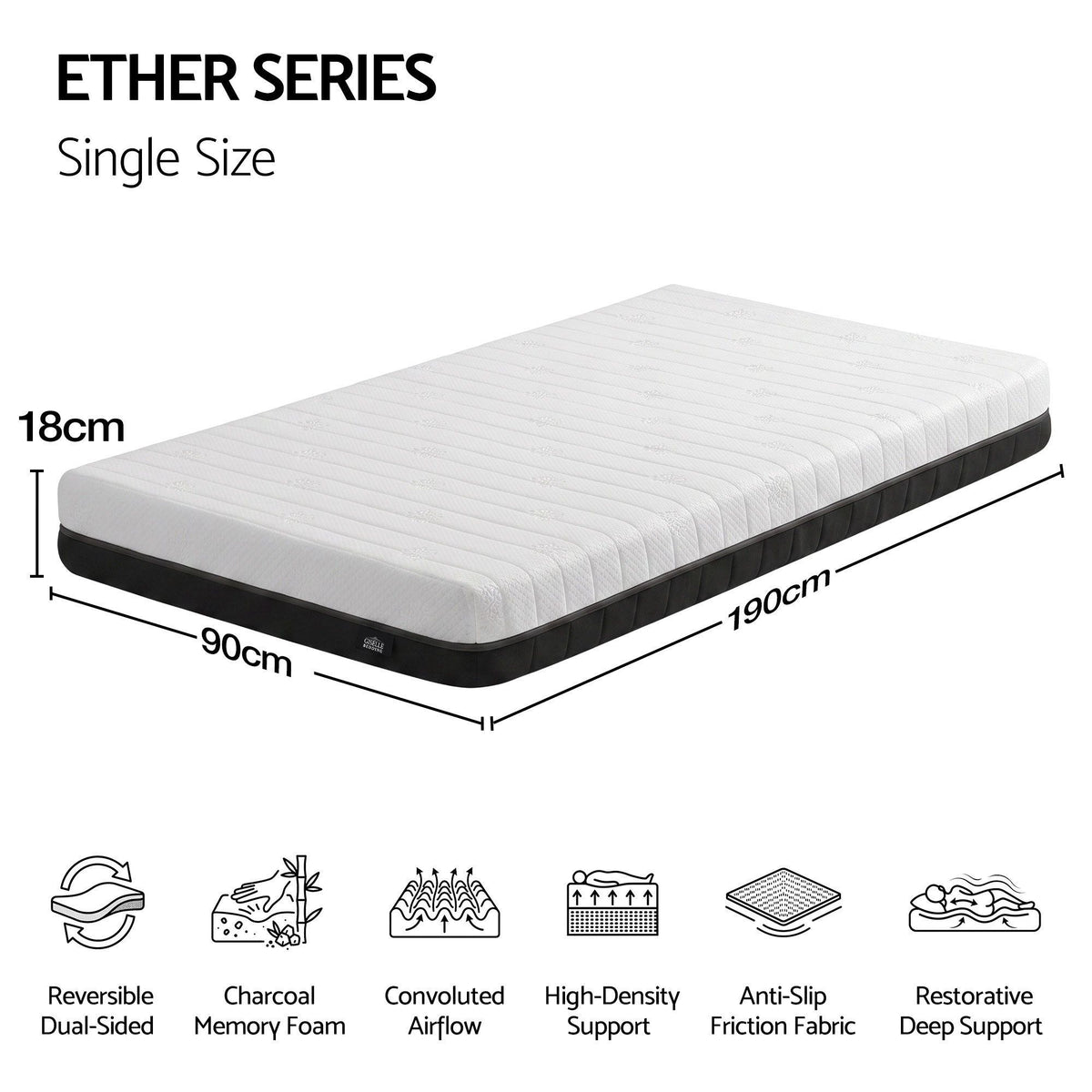 18cm Single Memory Foam Dual Feel Reversible Mattress - Charcoal