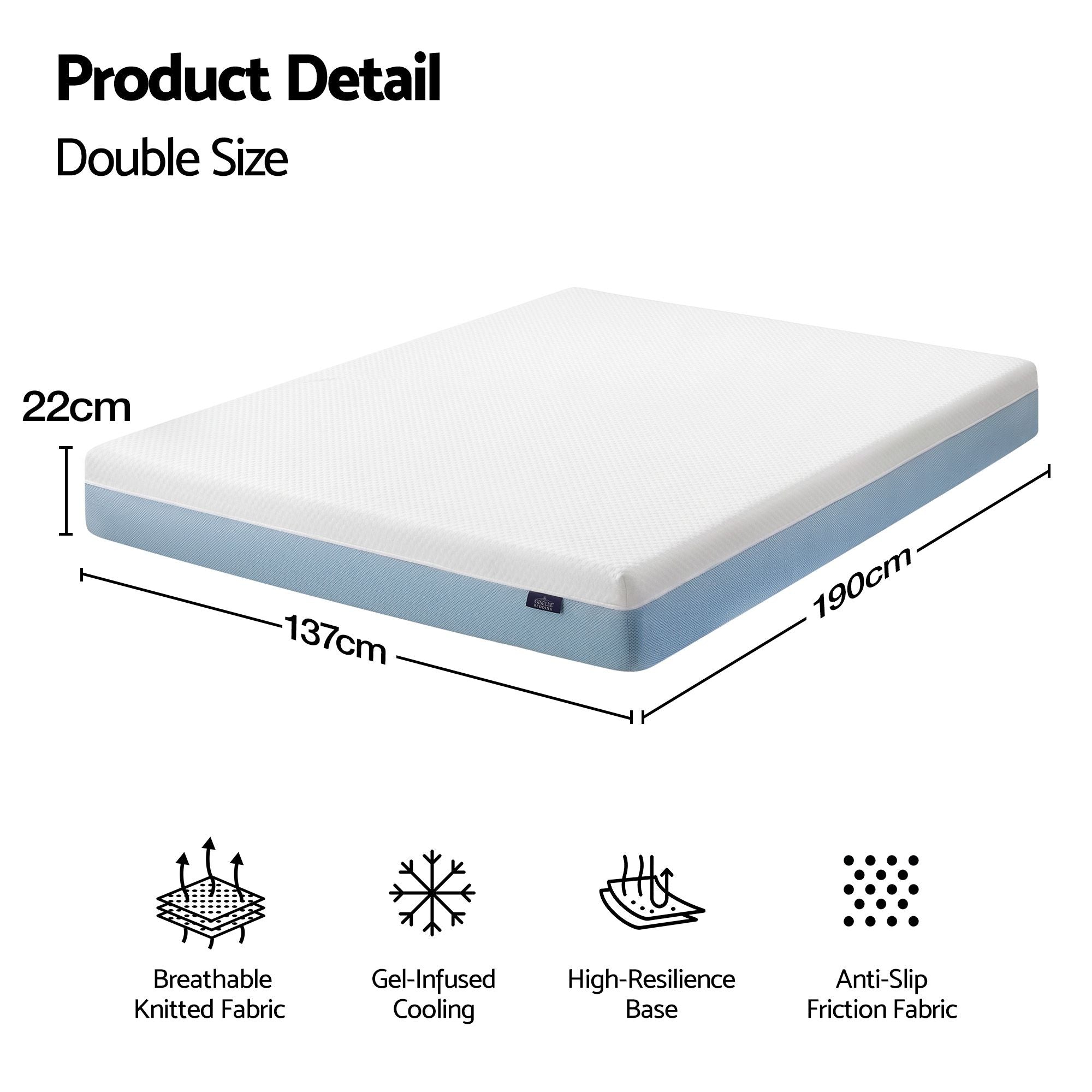 22cm Cooling Gel Memory Foam Mattress Double Medium Firm
