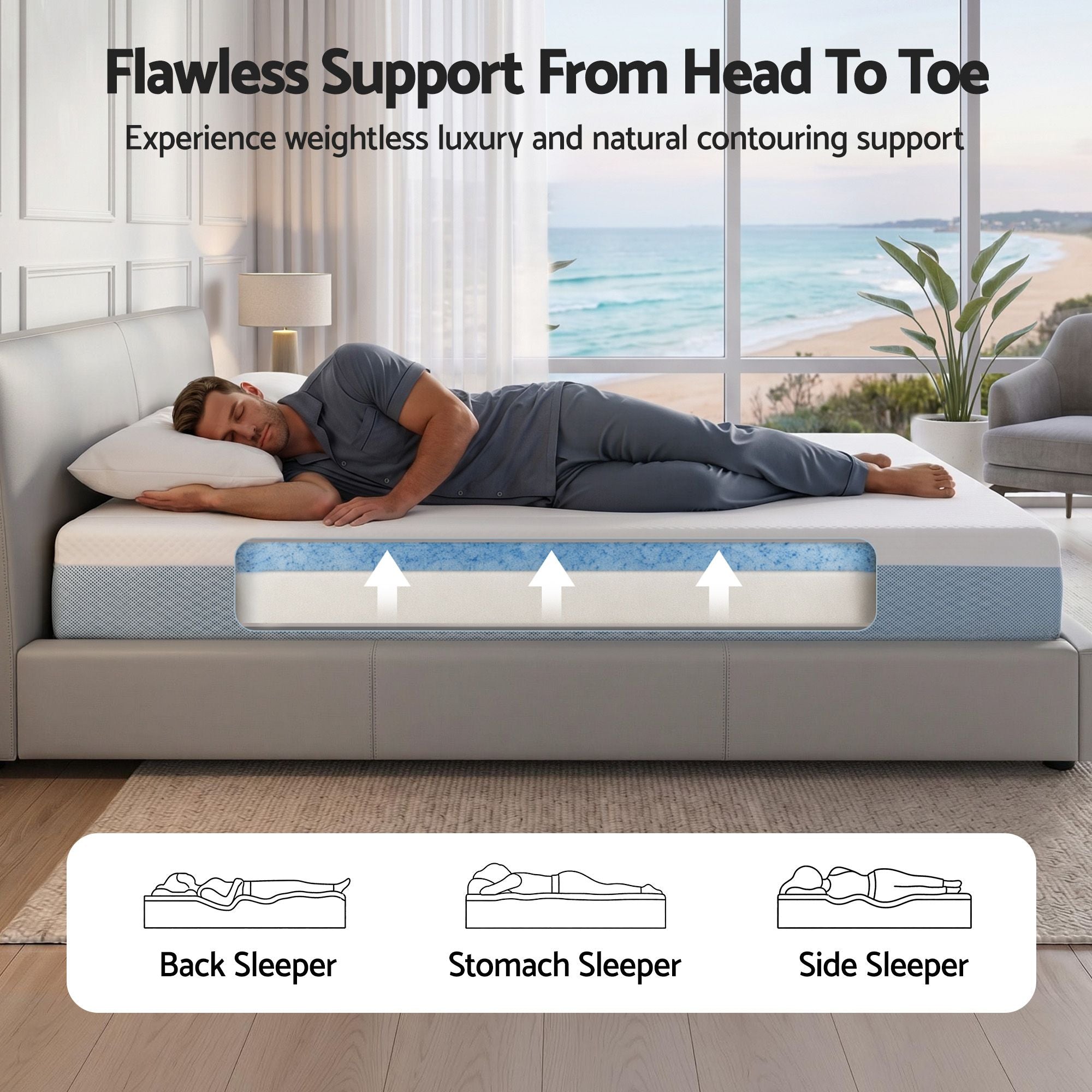 22cm Cooling Gel Memory Foam Mattress Queen Medium Firm