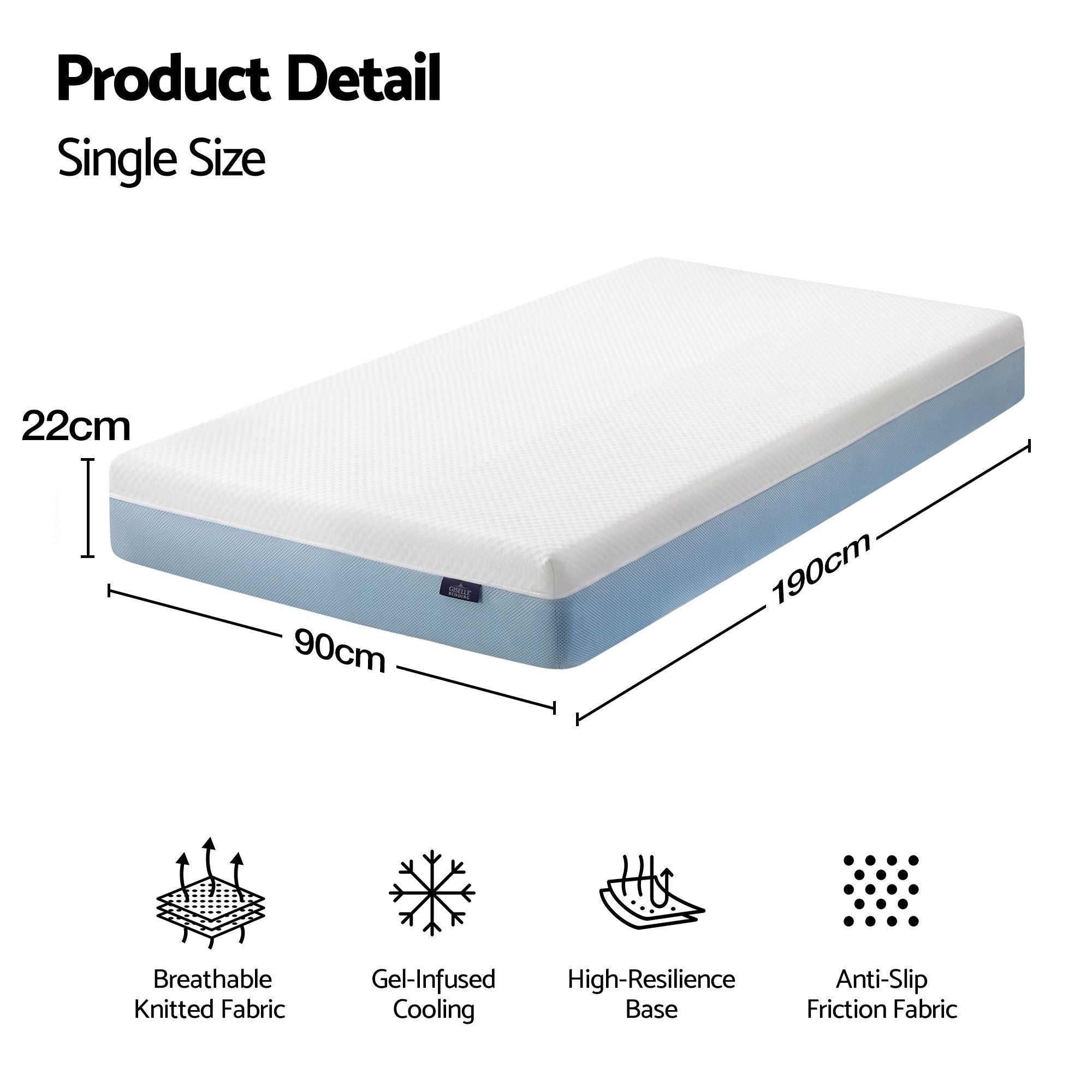 22cm Cooling Gel Memory Foam Mattress Single Medium Firm