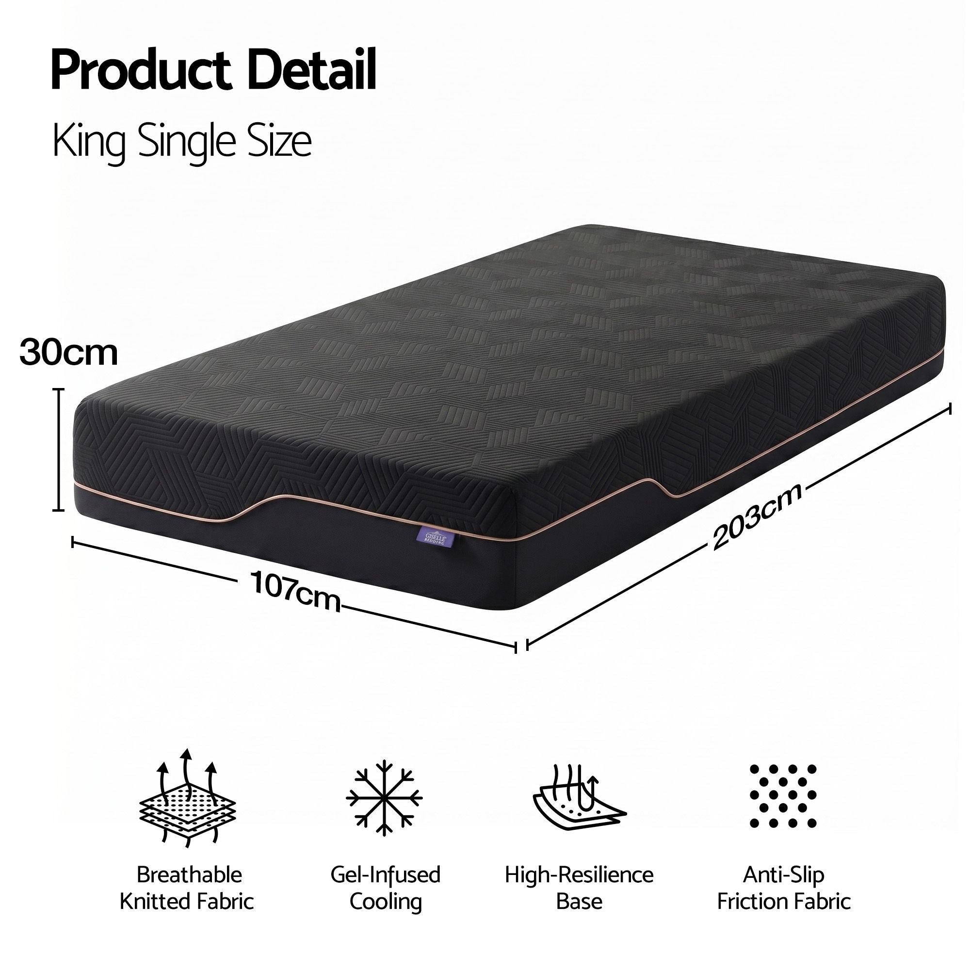 King Single Cooling Memory Foam Mattress Medium Firm with Gel Comfort 30cm