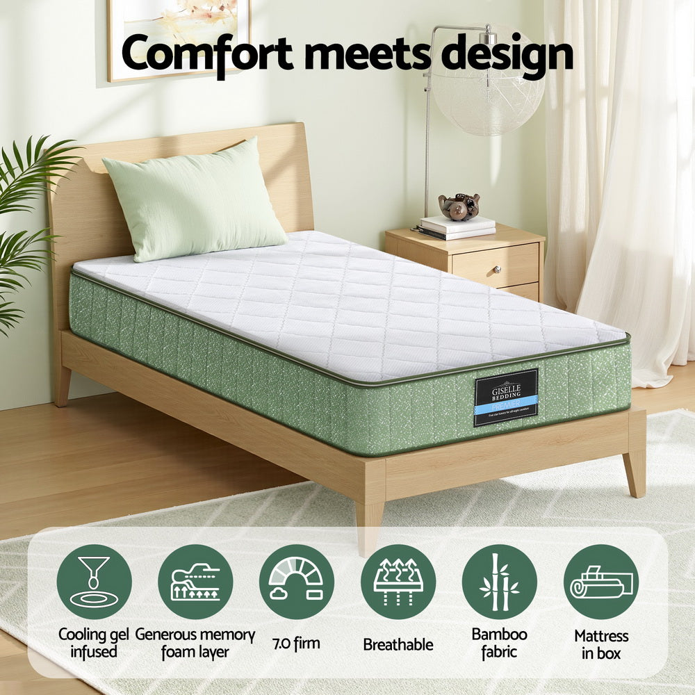 25cm Memory Foam Mattress Dual Layer Zipper Cover Cool Charcoal Foam Mattresses Single