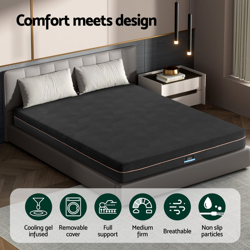 18cm Memory Foam Mattress Green Tea Foam Cool Gel Foam Mattresses Double on modern bed with pillows in stylish bedroom setting