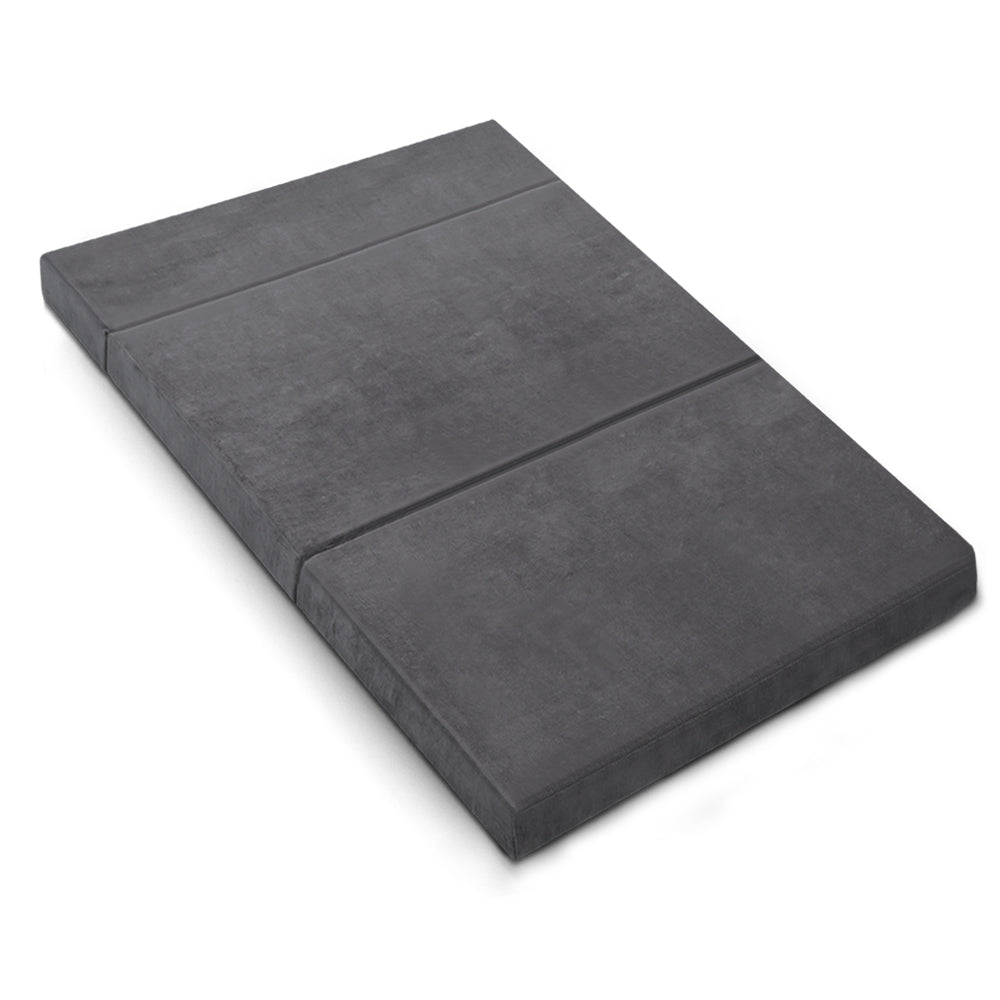 Double Size Folding Foam Mattress Portable Bed Mat Velvet Dark Grey-8