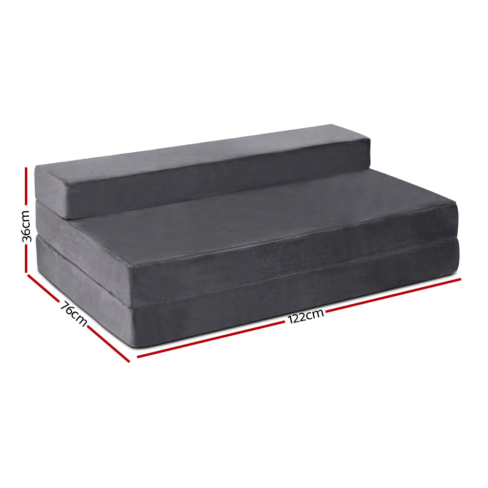 Double Size Folding Foam Mattress Portable Bed Mat Velvet Dark Grey-3