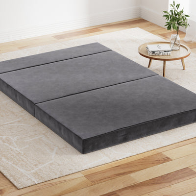 Double Size Folding Foam Mattress Portable Bed Mat Velvet Dark Grey