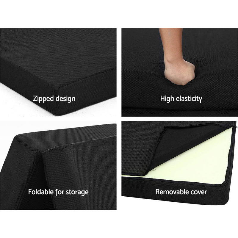 Folding Foam Mattress Portable Double Sofa Bed Mat Air Mesh Fabric Black-6