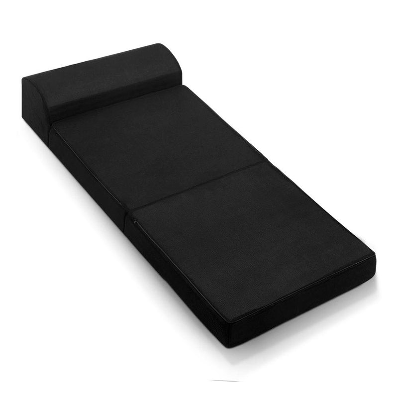 Folding Foam Mattress Portable Single Sofa Bed Mat Air Mesh Fabric Black-8