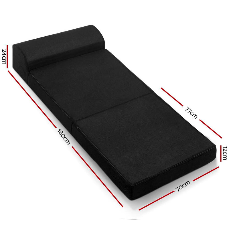Folding Foam Mattress Portable Single Sofa Bed Mat Air Mesh Fabric Black-2