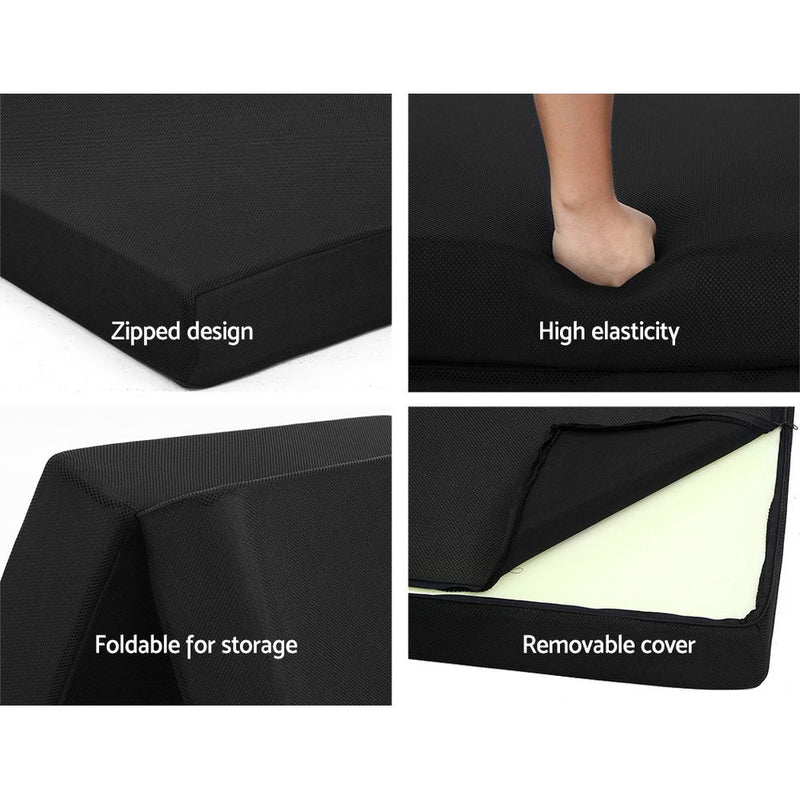 Folding Foam Mattress Portable Single Sofa Bed Mat Air Mesh Fabric Black-6