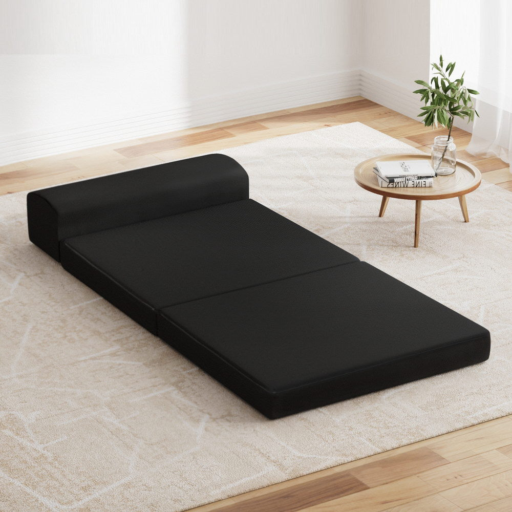 Folding Foam Mattress Portable Single Sofa Bed Mat Air Mesh Fabric Black