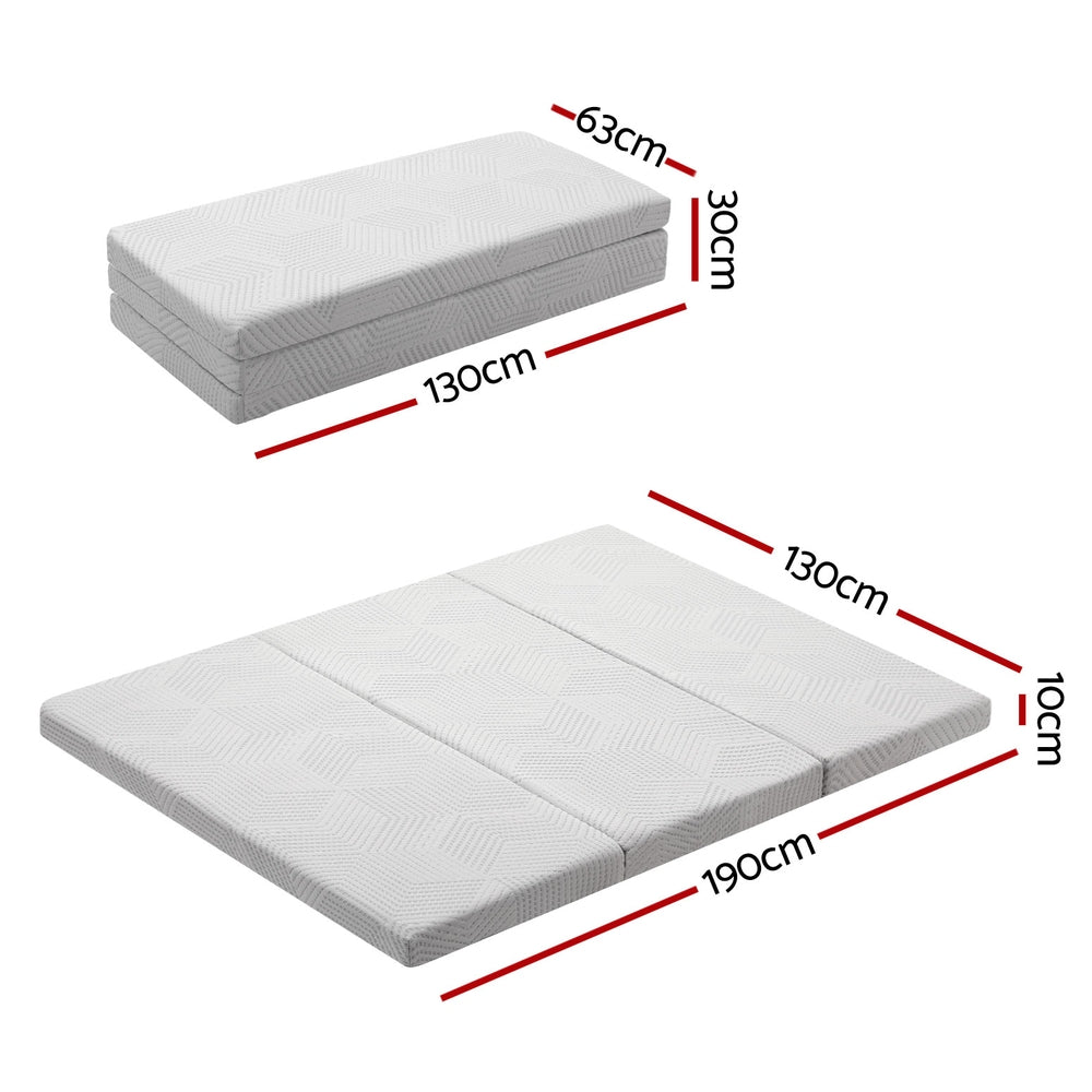 3-Foldable Mattress Folding Foam Double shown folded and unfolded with dimensions for flexible bedroom furniture use