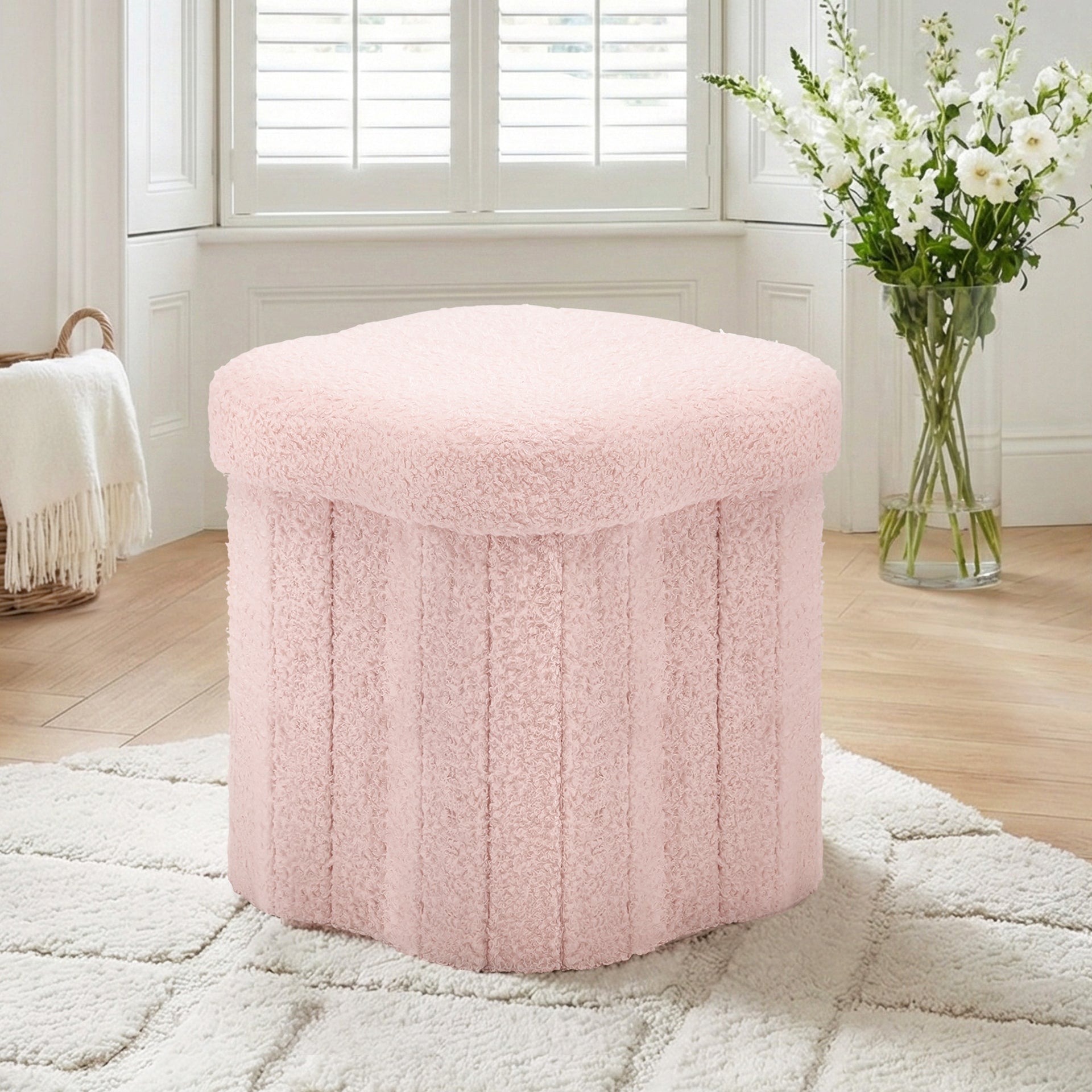 Storage Ottoman Foot Stool Foldable Pink